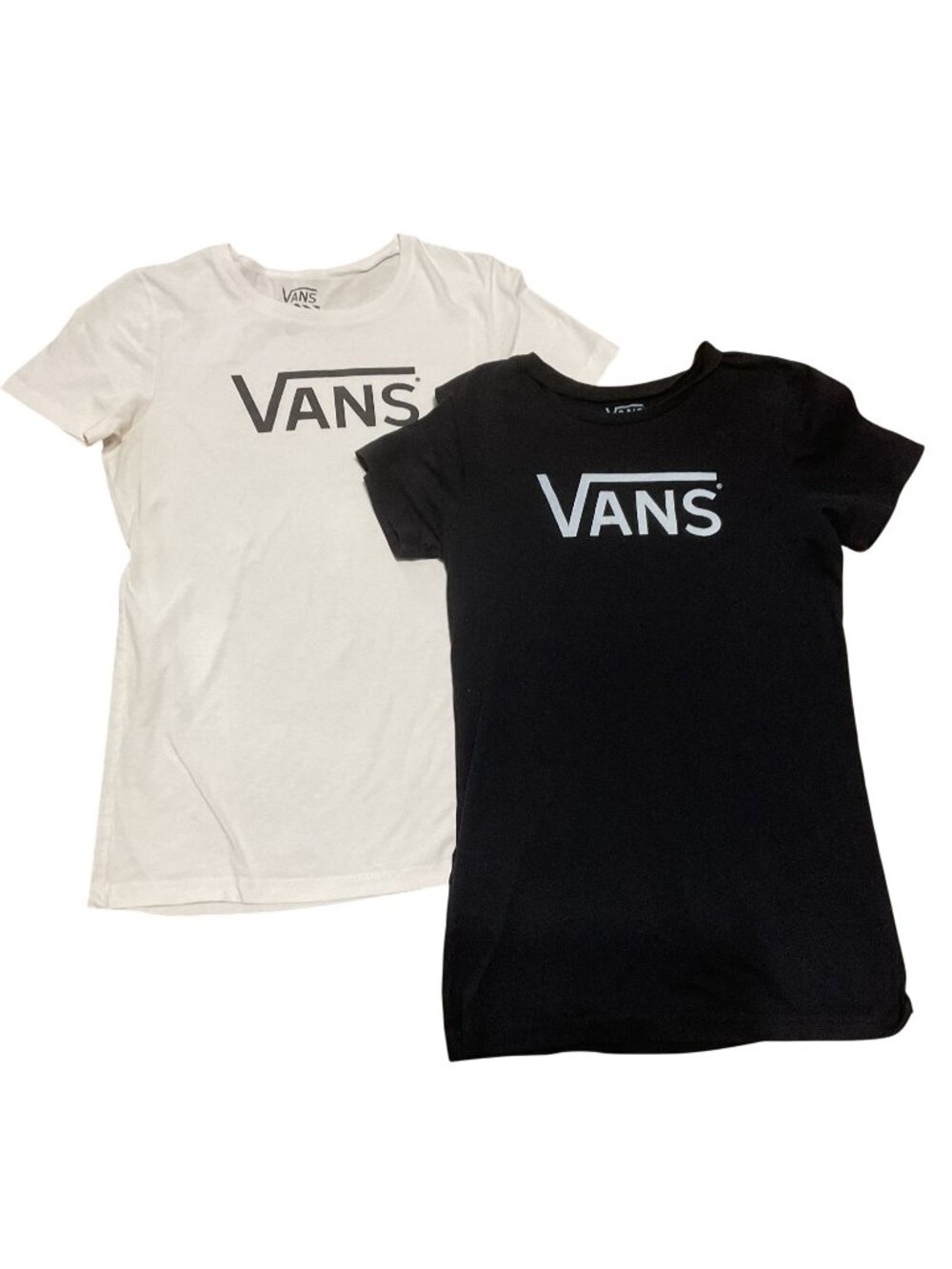 Vans Womens Logo T-Shirts Black & White Size M Casual Wear Cotton Long Torso